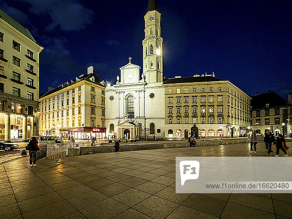 Austria  Vienna  Michaelerplatz and Saint Michaels Church at night