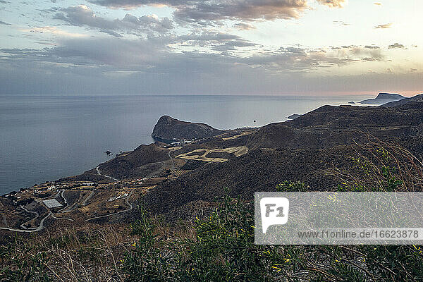 Greece  Crete  Lentas  View from coastal hills at dusk