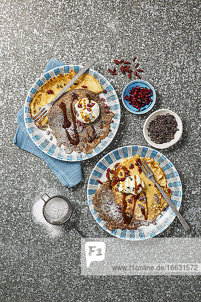Pancakes with Pomegranate and Chocolate