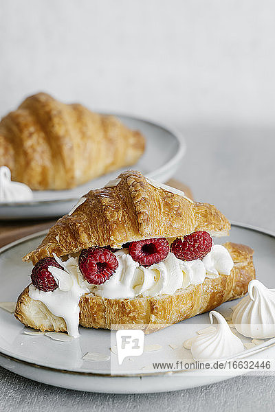 Vanilla cream and fresh raspberry croissant