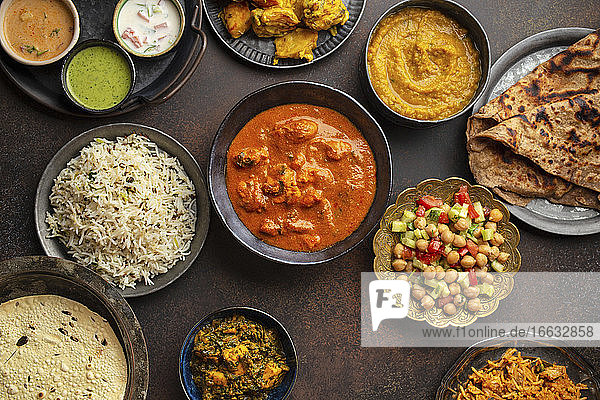 Variety of Indian food  different dishes and snacks