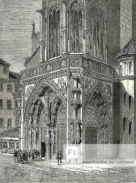 Atrium in der Liebfrauenkirche  Nürnberg  Bayern. Deutschland. Alte XIX Jahrhundert gestochene Zeichnung aus Reise nach Nürnberg Le Tour du Monde 1864.