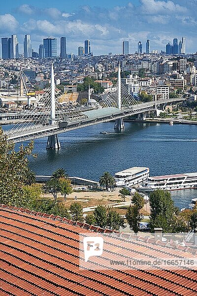 View of Golden Horn and Metro bridge  Istanbul  Turkey.