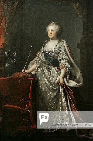 Porträt der Zarin Katharina II. der Großen (1729-1796). Von Johann Baptist Lampi I. (1751-1830). 1794. Öl auf Leinwand. Staatliches Eremitage-Museum. Sankt Petersburg. Russland.