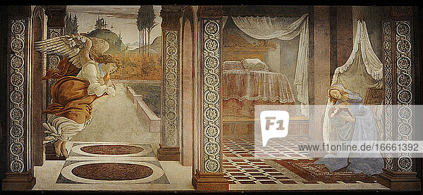 Sandro Botticelli (1445-1510). Italienischer Maler. Frühe Renaissance. Die Verkündigung  1481. Fresko. Galerie der Uffizien. Florenz. Italien.
