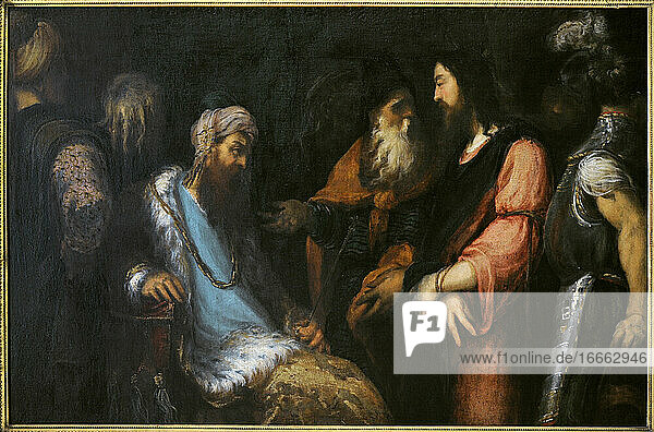 Neues Testament. Jesus vor Herodes. Gemälde von Andrea Meldolla  genannt der Schiavone (um 1520-1563). Sammlung Bourbon. Nationalmuseum von Capodimonte. Neapel. Italien.