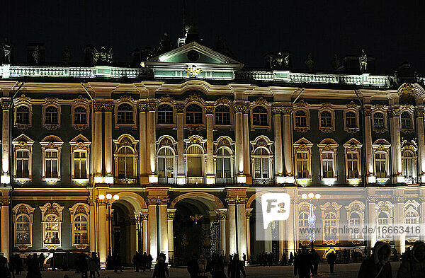 Russia. Saint Petersburg. The State Hermitage Museum. Winter Palace. 18th-19th centuries. Facade at night.
