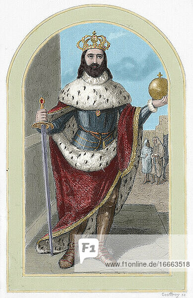Ferdinand III. von Kastilien (ca. 1198-1252). König von Kastilien und Leon. Kolorierter Kupferstich. 19. Jahrhundert.
