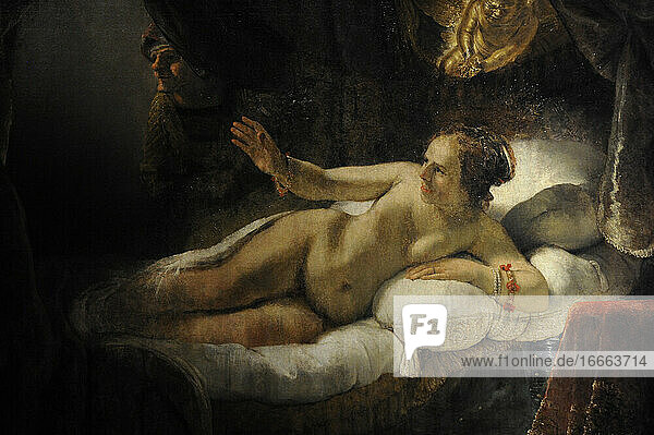 Rembrandt Harmenszoon van Rijn (1606-1669). Niederländischer Maler. Danae  1636. Detail. Staatliches Eremitage-Museum. Sankt Petersburg. Russland.