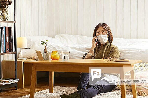 Sick Japanese woman at home