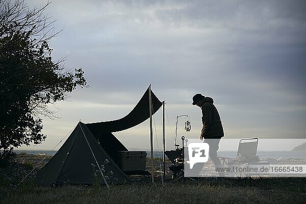 Japanese man solo camping