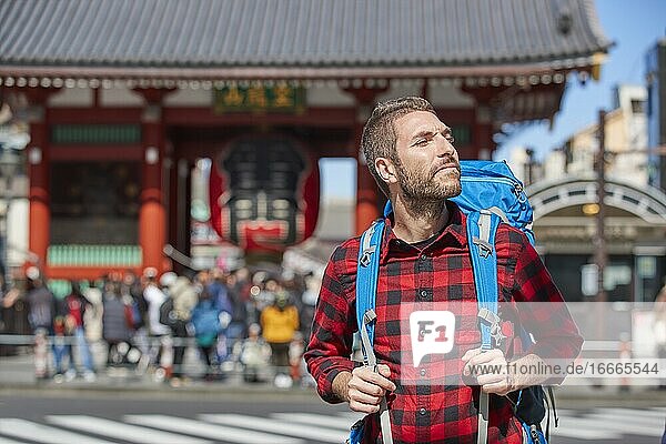 Caucasian man visiting Tokyo  Japan