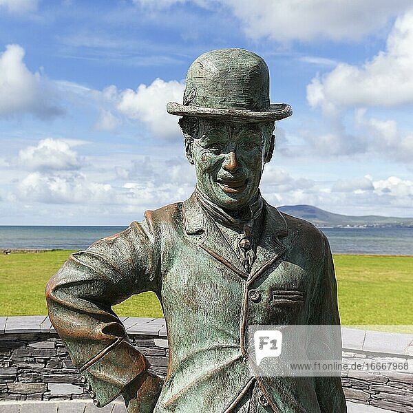 Bronze statue of Charlie Chaplin sculptor Alan Ryan Hall Waterville Ring of Kerry Wild Atlantic Way Ireland Europe