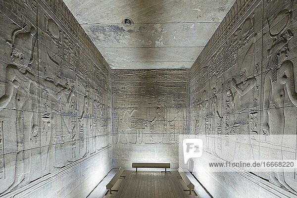 Reliefs in the inner sanctuary Philae temple Aswan Egypt Africa