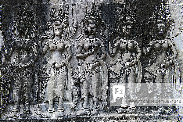 Relief in den alten Tempelruinen von Angkor Wat in Kambodscha