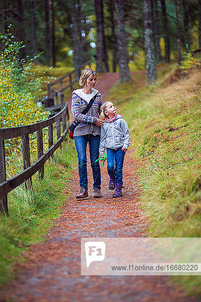 Mother and Daughter Walking Along a Track