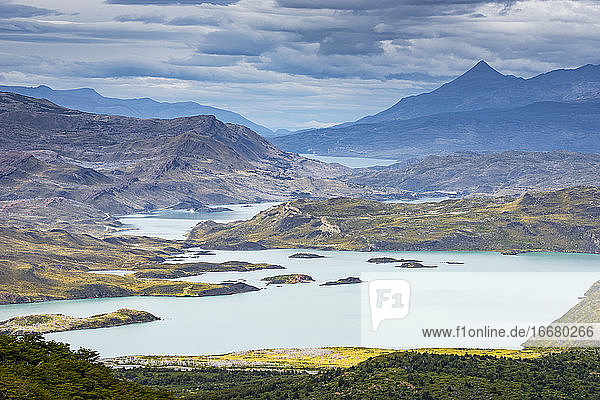 Idyllic view of lakes and mountains in Torres del Paine National