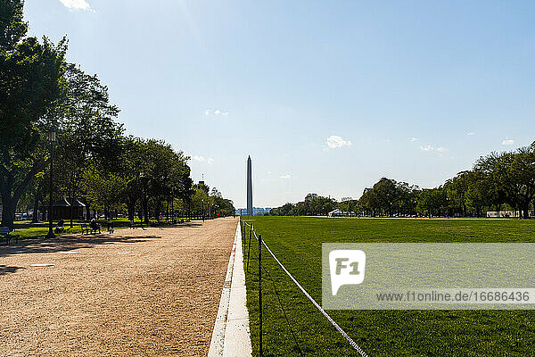 View of the Washington Monument and empty National Mall