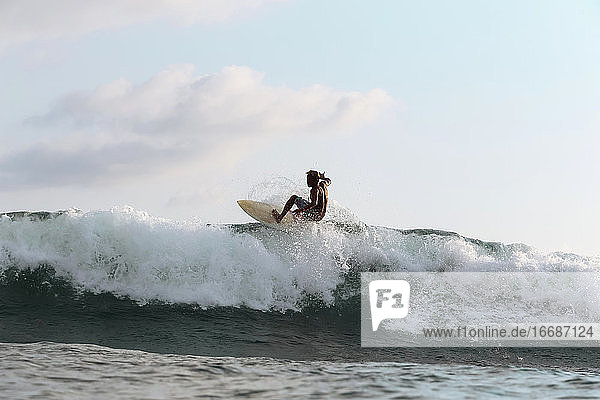 Surfer on a wave  Lombok  Indonesia