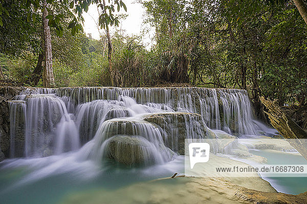 Idyllic shot of waterfall near Kuang Si waterfalls  Luang Prabang  Laos