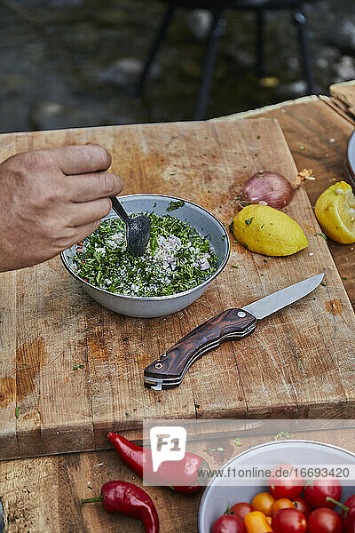 Chimichurri Sauce Made From Scratch at Campsite Picnic