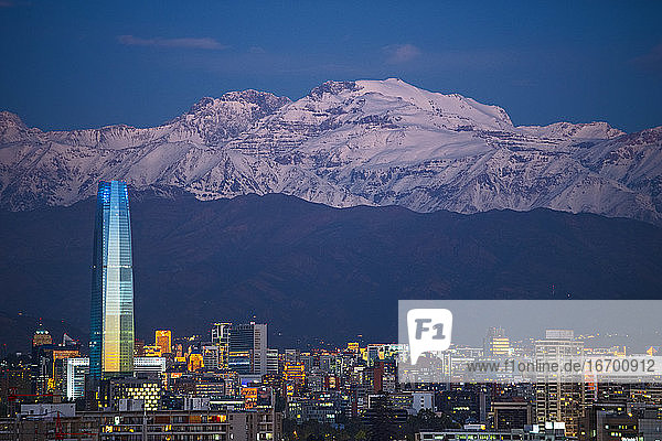 elevated view of Santiago de Chile in the evening