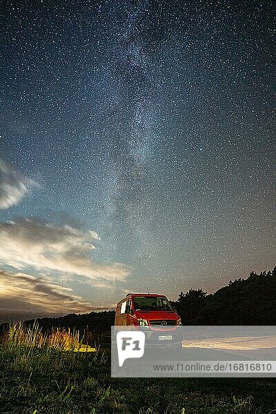 Milky Way over Campervan  Holmhällar Nature Reserve  Gotland  Sweden  Europe