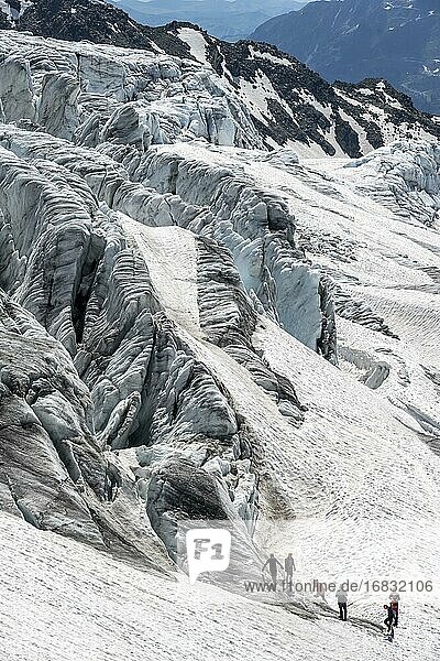 Glacier course  crevasses on the Glacier du Tour  glaciers  high alpine landscape  Chamonix  Haute-Savoie  France  Europe