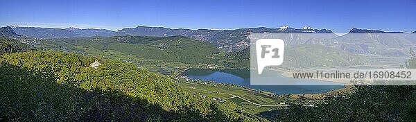 View to the Kalterer See from Altenburg  Kaltern a. d. Weinstr.  South Tyrol  Italy  Europe