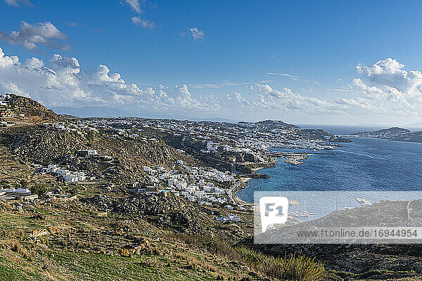 View over Mykonos  Cyclades  Greek Islands  Greece  Europe