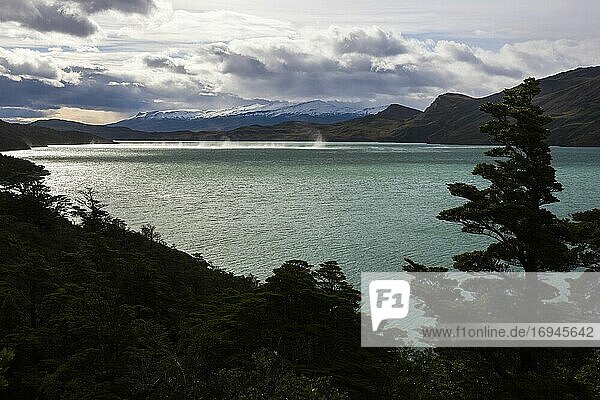 Wind  der über den Nordenskjold-See fegt  Torres del Paine National Park  Patagonien  Chile