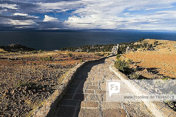 Inca path on Amantani Islands (Isla Amantani)  Lake Titicaca  Peru