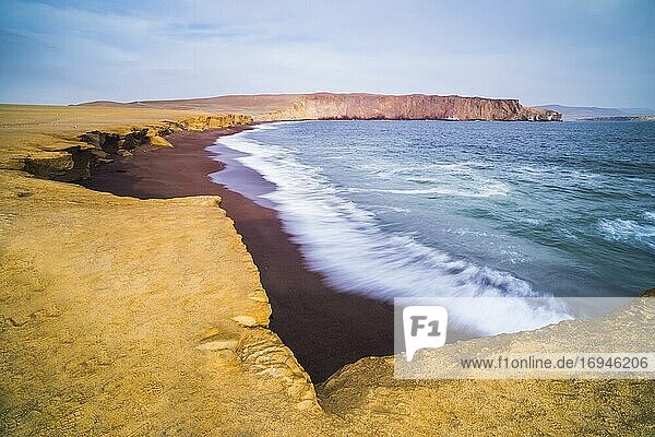 Desert directly meeting the sea (Pacific Ocean)  Paracas National Reserve (Reserva Nacional de Paracas)  Ica  Peru
