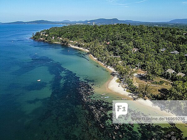 Aerial of the clear waters of Ong Lang beach  island of Phu Quoc  Vietnam  Asia