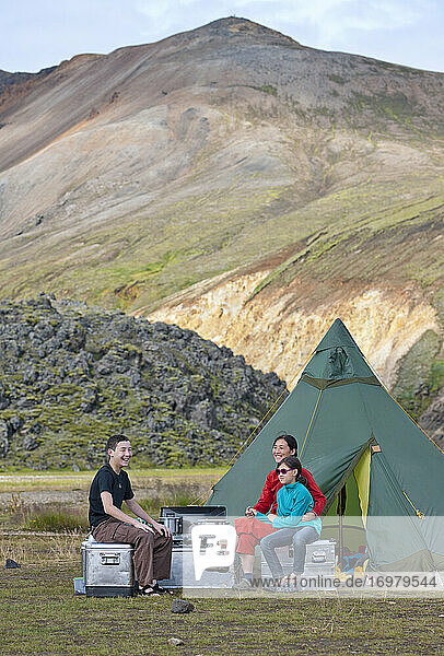 family camping in the highlands of Iceland