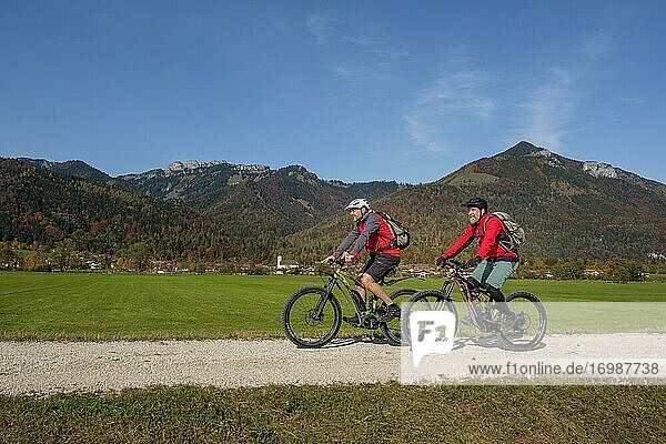 Cyclist  bicycle tour  Sachrang  Achental  Chiemgau  Upper Bavaria  Bavaria  Germany  Europe