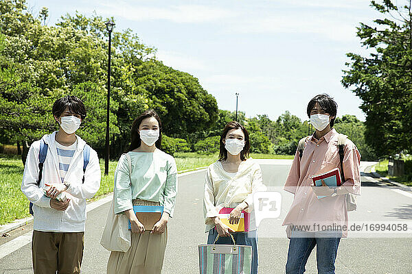 Japanese university students at a city park