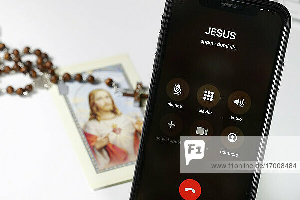 Iphone. Rufen Sie Jesus an. Frankreich.