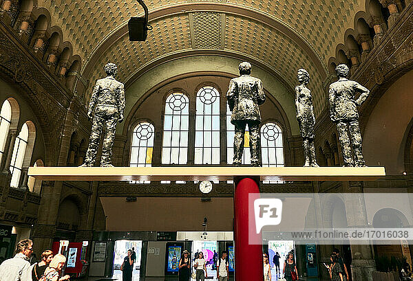 France  Metz city  In the Hall of the Lost Steps of the railway station a Sculpture corniche by Jean Moulin  The work of the German sculptor Stephan Balkenhol pays tribute to the resistant whose death was declared in Metz on July 8  1943.