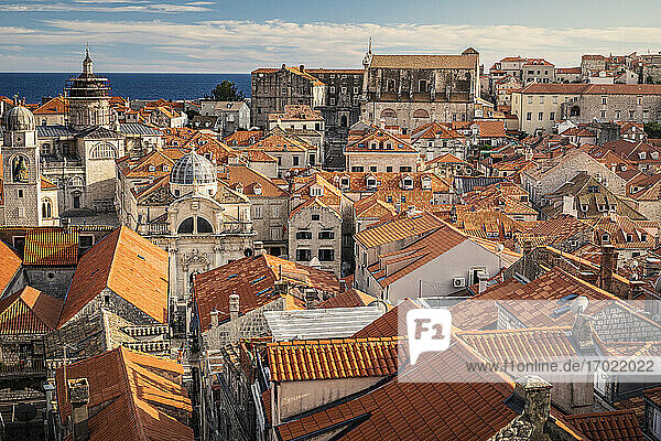 Croatia  Dubrovnik  Old town buildings with orange rooftops
