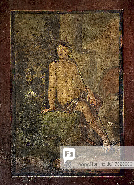 Pompeji. Fresko mit der Darstellung von Narziss im Brunnen. 1. Jahrhundert nach Christus. Es schmückte das Kolumbarium des Hauses von Loreio Tiburtino (Octavius Quartio). Italien  Kampanien.