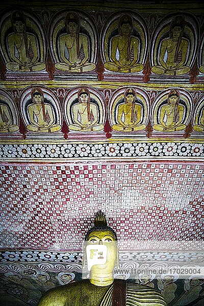 Dambulla Cave Temples  Buddha and wall painting in cave 2 (Cave of the Great Kings)  UNESCO World Heritage Site  Dambulla  Sri Lanka  Asia
