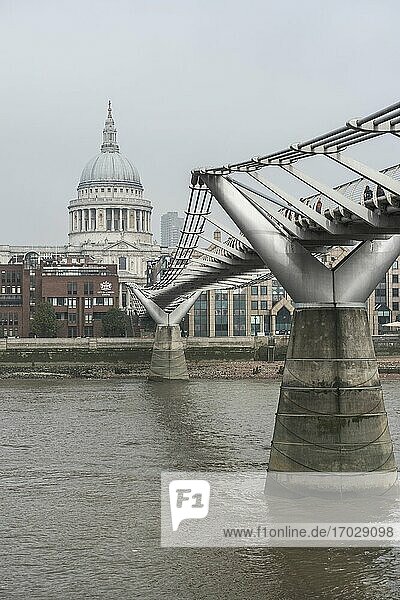 Millennium Bridge (London Millennium Footbridge) and St Paul's Cathedral across the River Thames  City of London  London  England