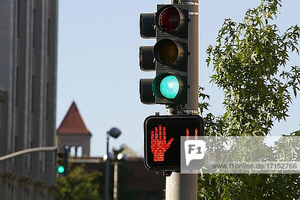 Traffic signal in Spokane  Washington  United States.