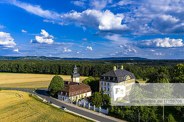 Germany  Bavaria  Eggolsheim  Aerial view of Jagersburg Castle in rural landscape
