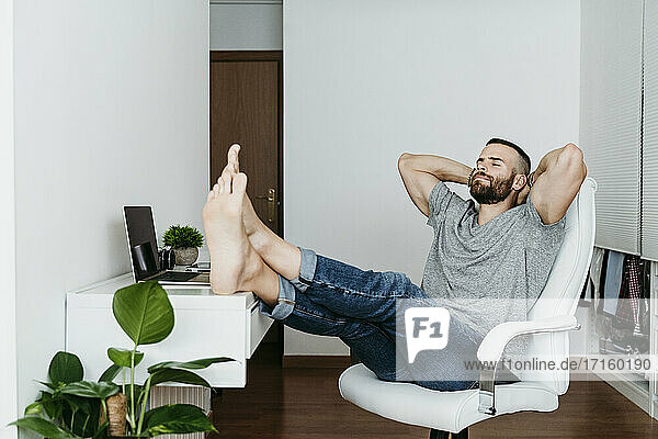 Man taking a break from work at home