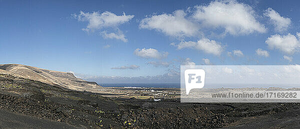 Landscape view of Orzola against sky  Lanzarote  Spain