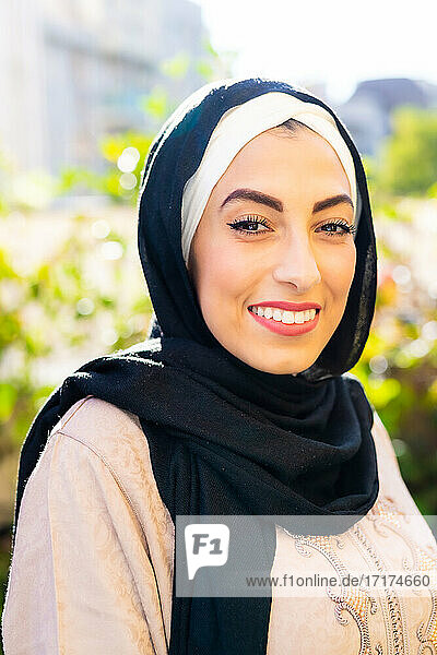 Portrait of young muslim woman  smiling