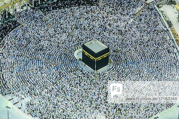 The Hajj annual Islamic pilgrimage to Mecca  Saudi Arabia. Aerial view.