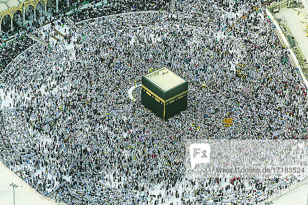 The Hajj annual Islamic pilgrimage to Mecca  Saudi Arabia  Aerial view.